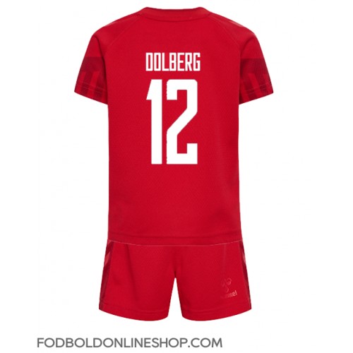 Danmark Kasper Dolberg #12 Hjemme Trøje Børn VM 2022 Kortærmet (+ Korte bukser)